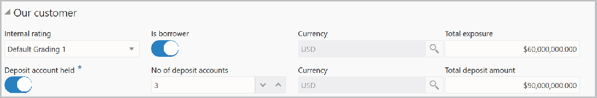 Our Customer details such as Internal Rating and Currency