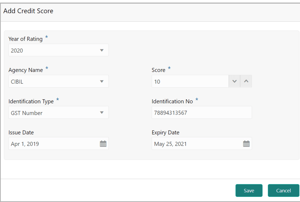 Add Credit Score details such as Year of Rating and Score
