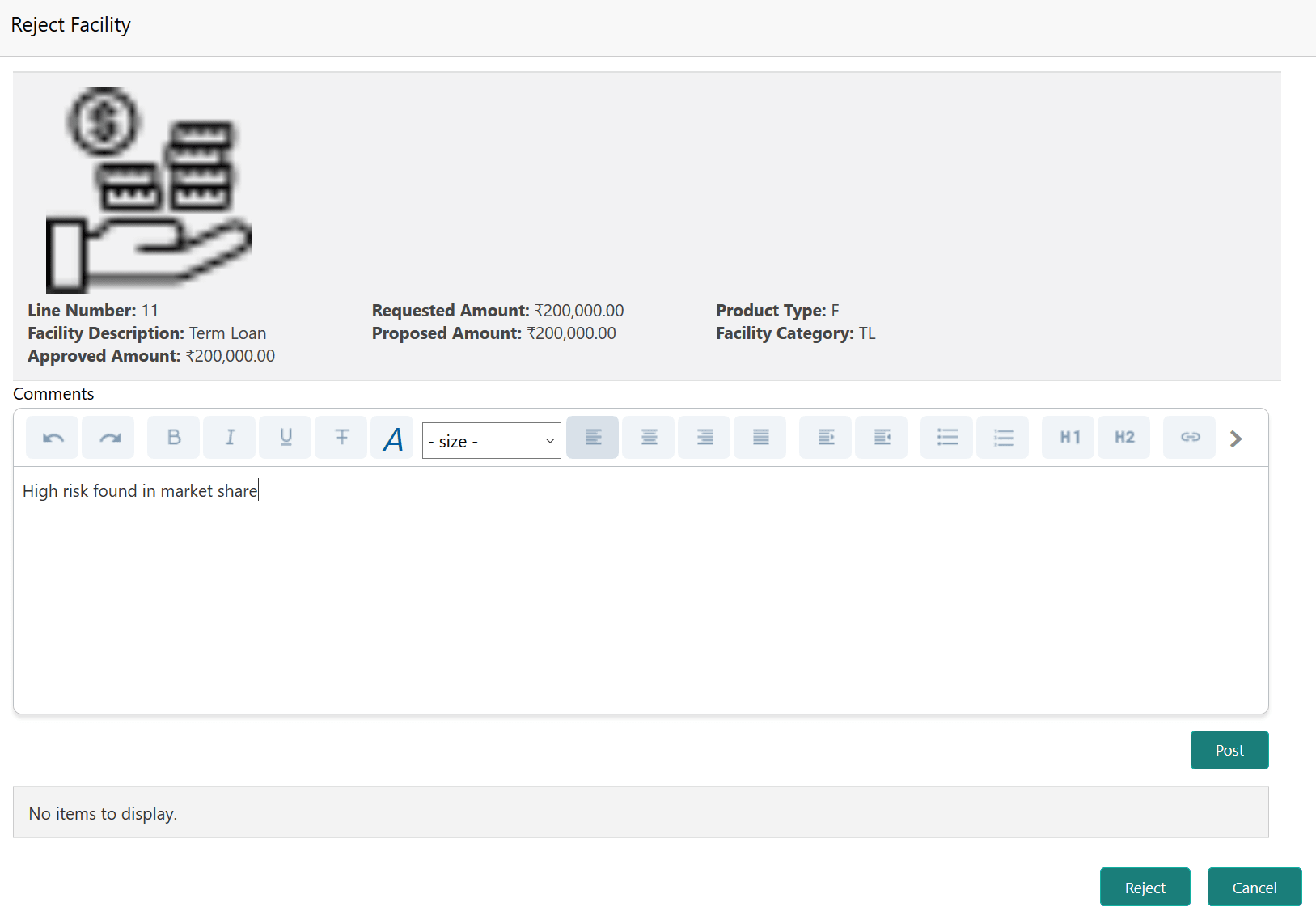 Oveall Comments for Reject Facility