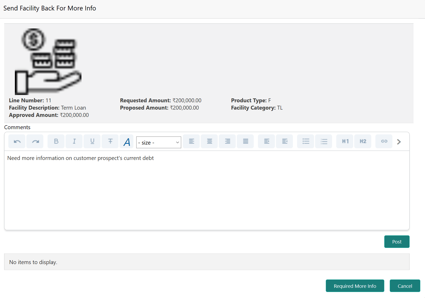 Overall Comments of Send Facility Back for More Info