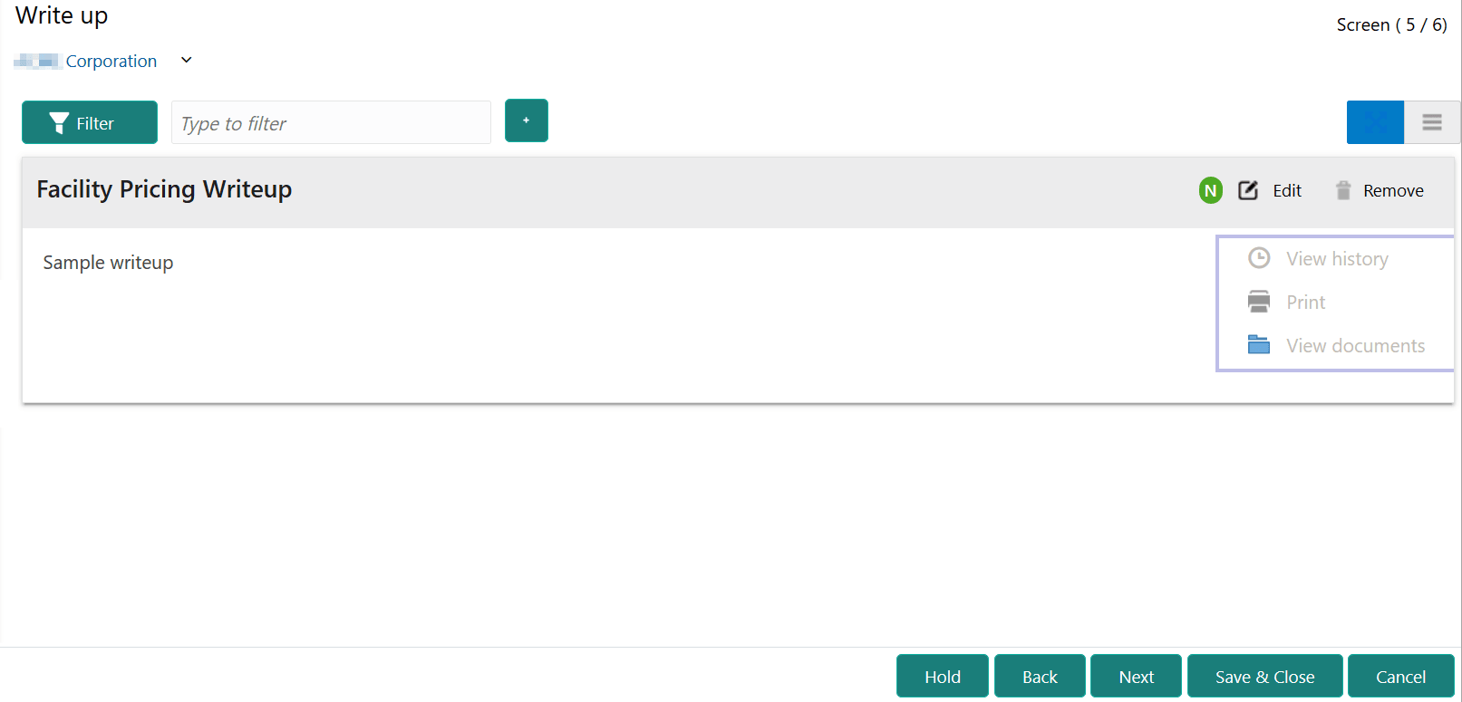 Edit and Remove Actions of Facility Pricing Write up