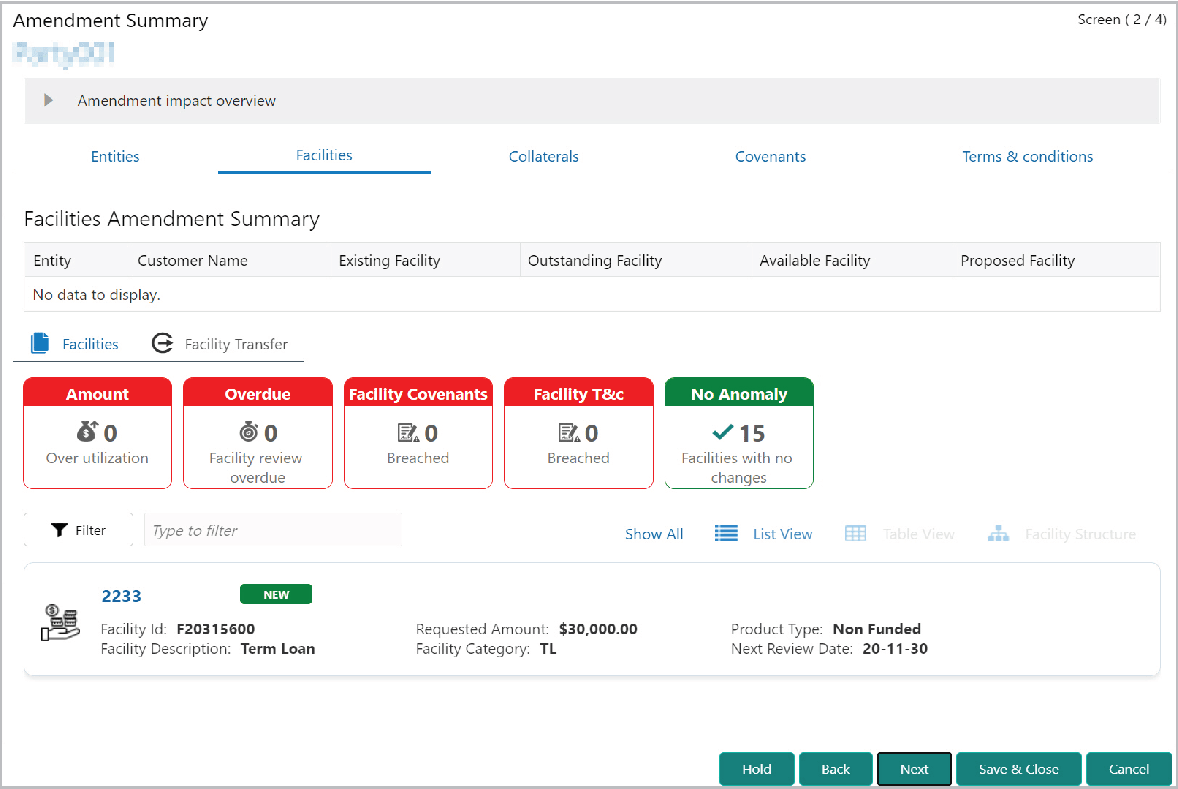 Facilities Amendment Summary