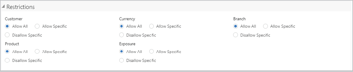Restrictions Details such as Customer and Currency