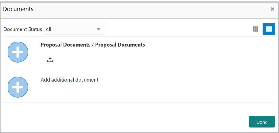 Documents details such as Proposal Documents and Add Additional documents