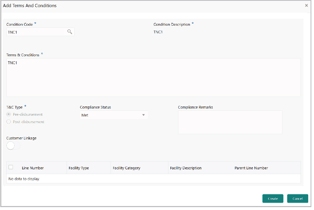 Add Terms and Conditions Details such as Condition Code and Condition Description
