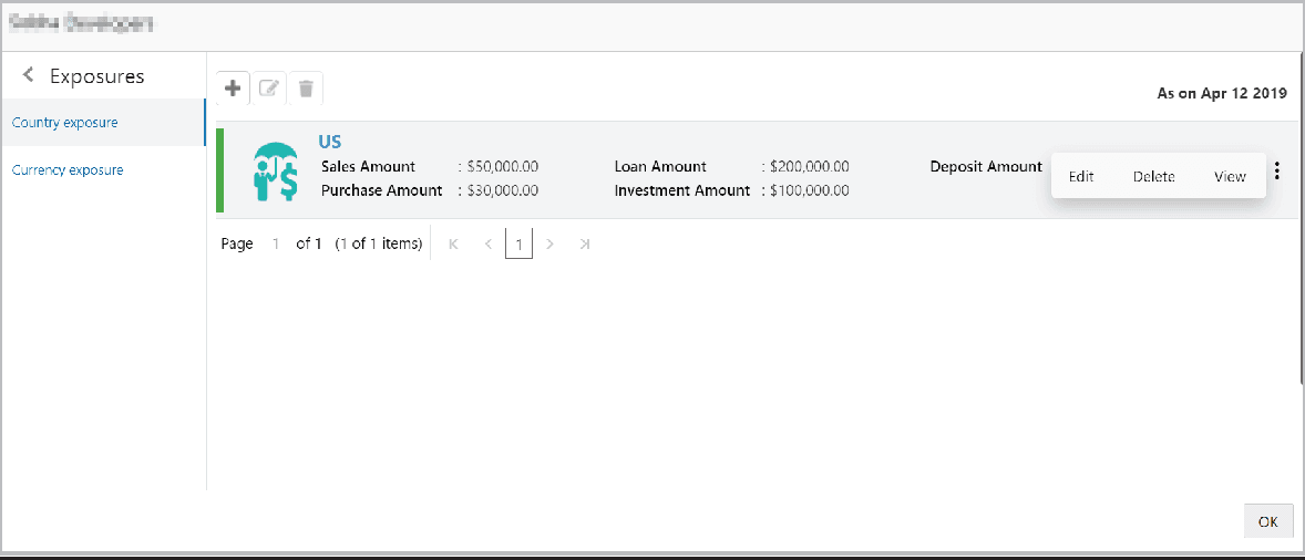 Add, Edit Delete Options for Exposure
