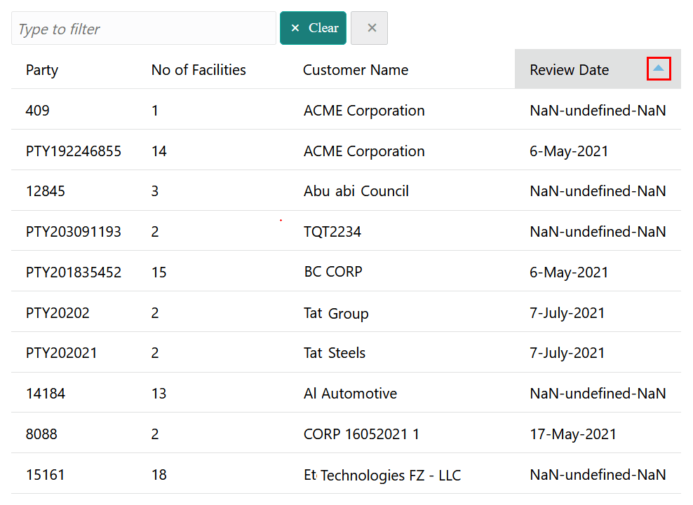 Option to sort records.
