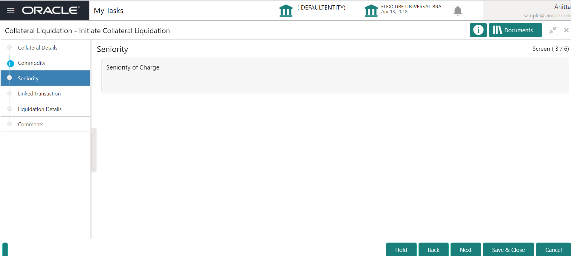 Seniroity details of collateral liquidation