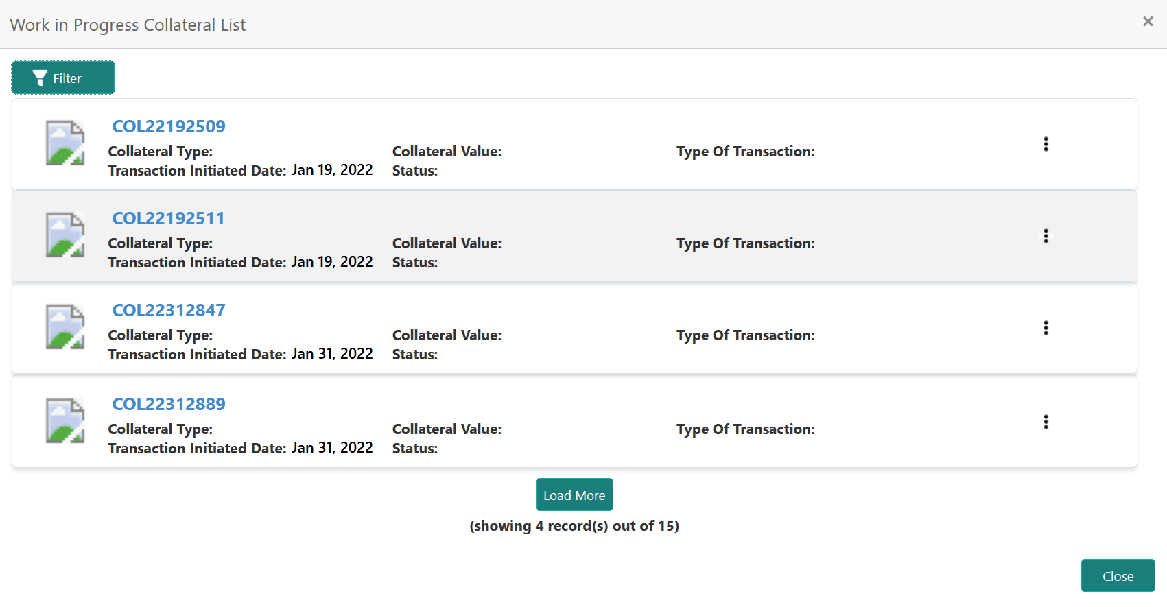 WIP transaction list