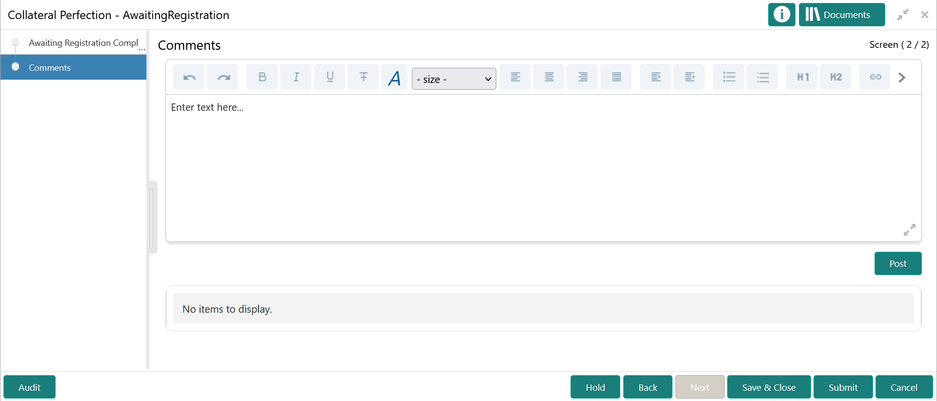 Option to post comment for the stage