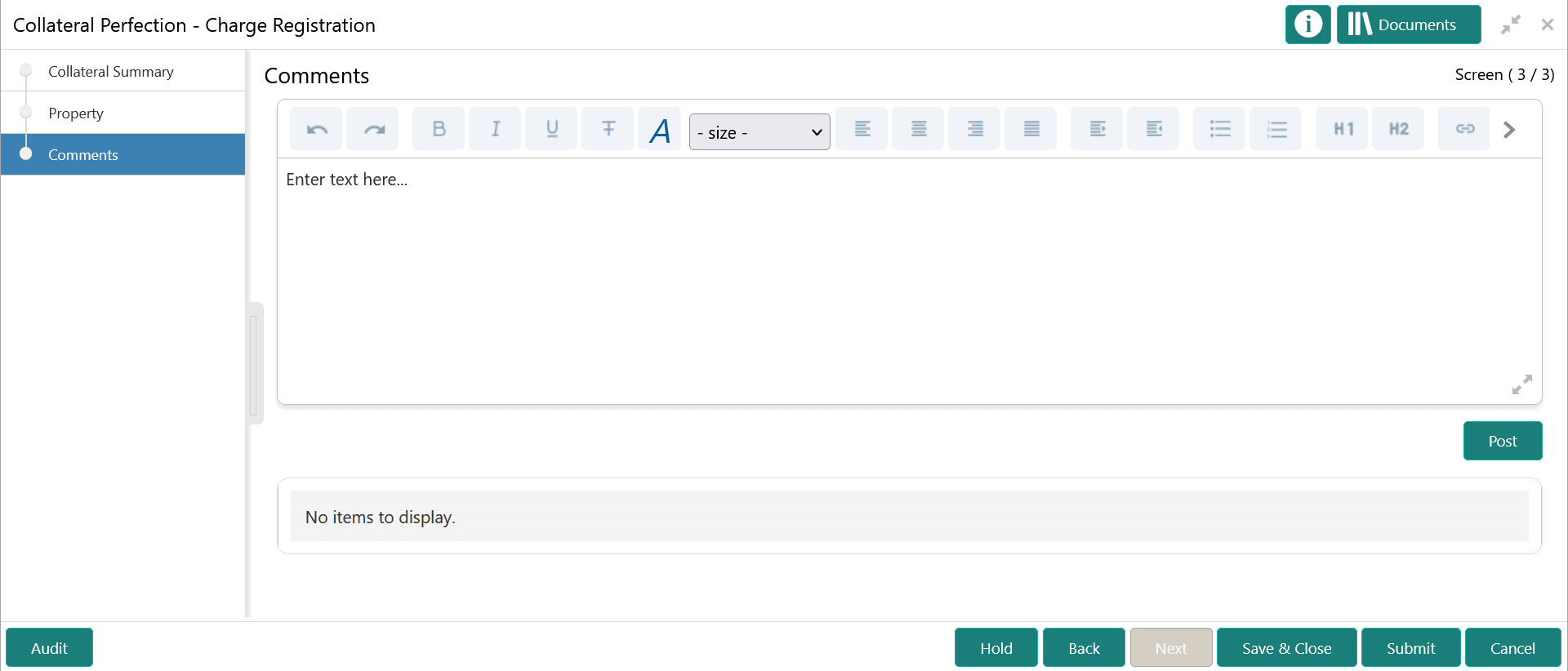 Option to post comment for the stage