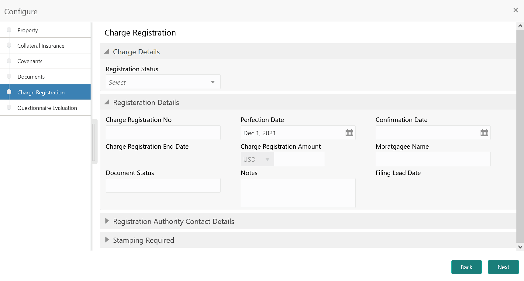 Charge registration details