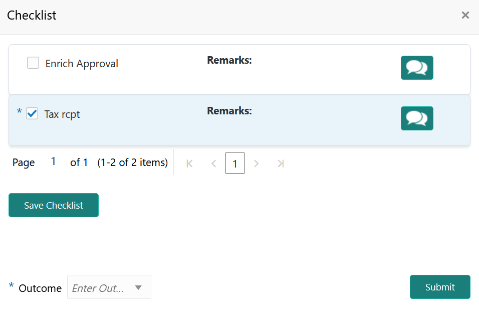 Checklist configured for the stage