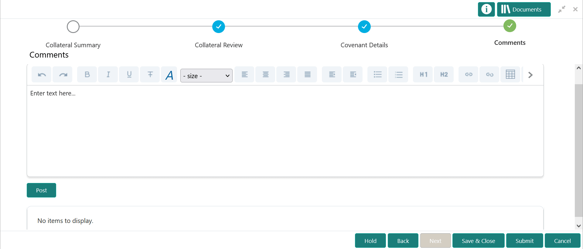 Option to post comment for the stage