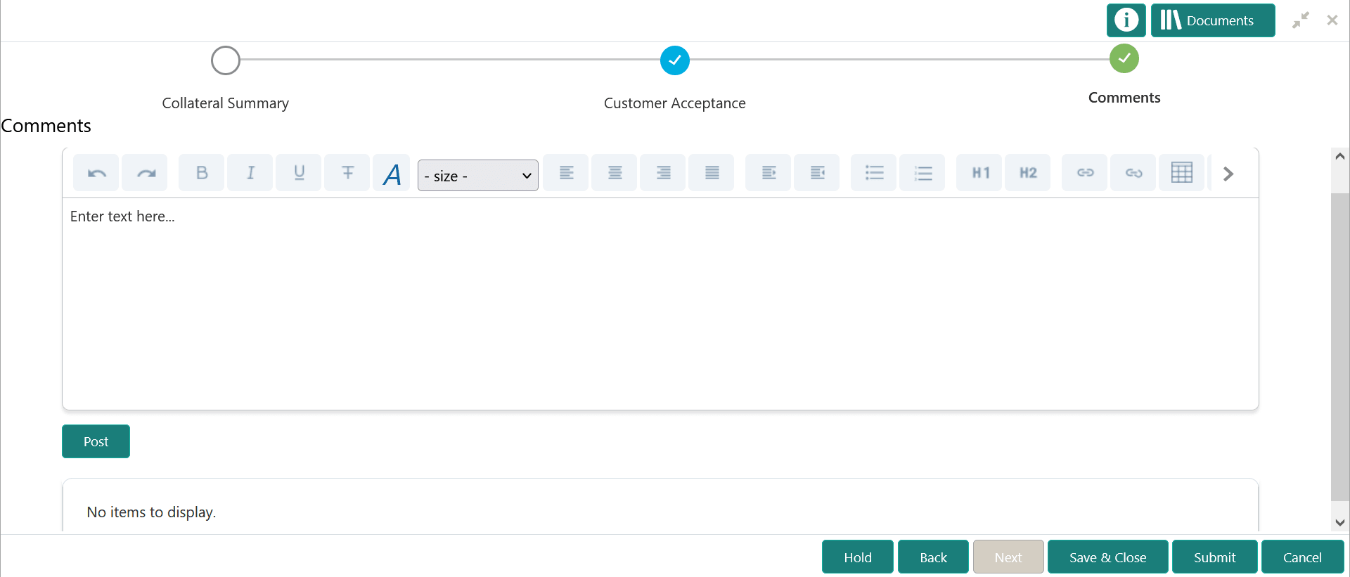 Option to post comments for the stage