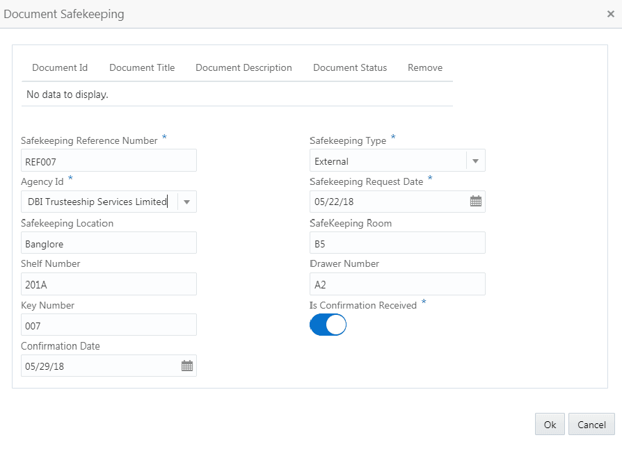 Document safekeeping details