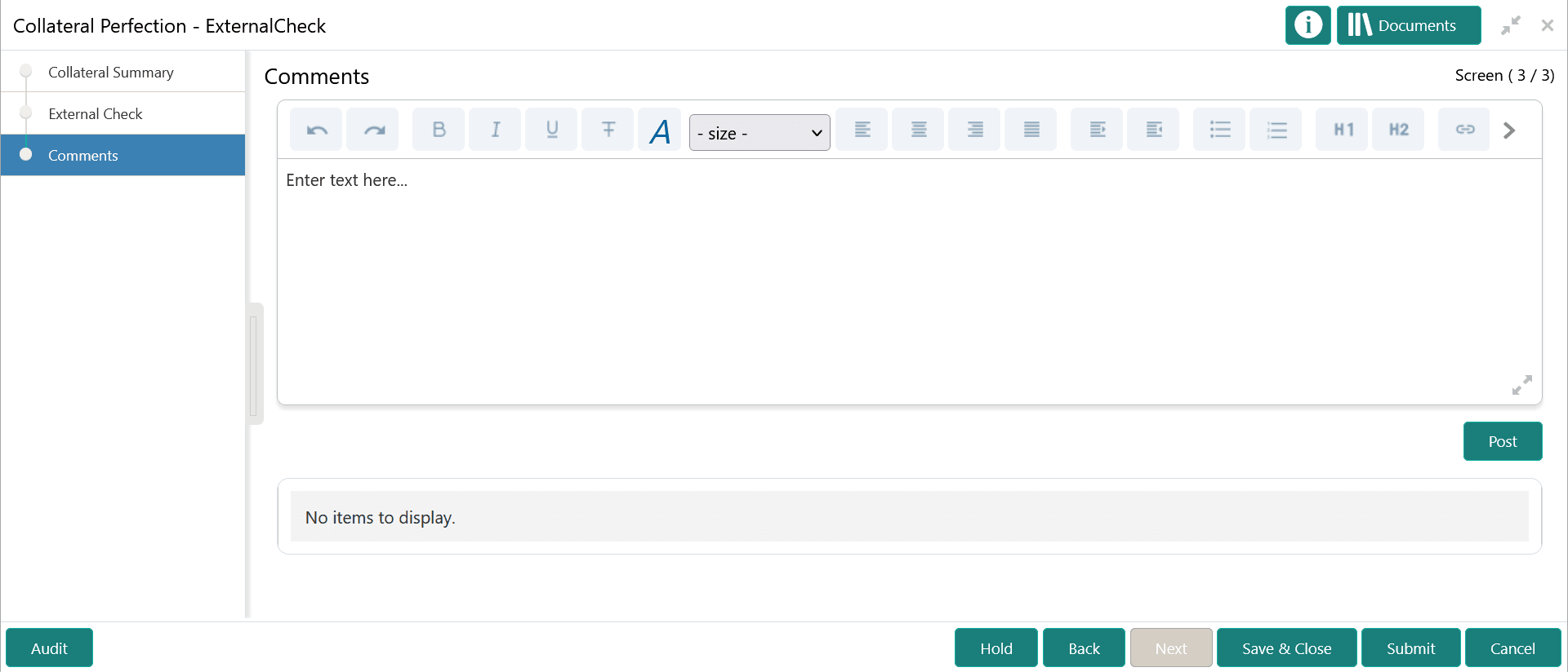 Option to post comment for the stage