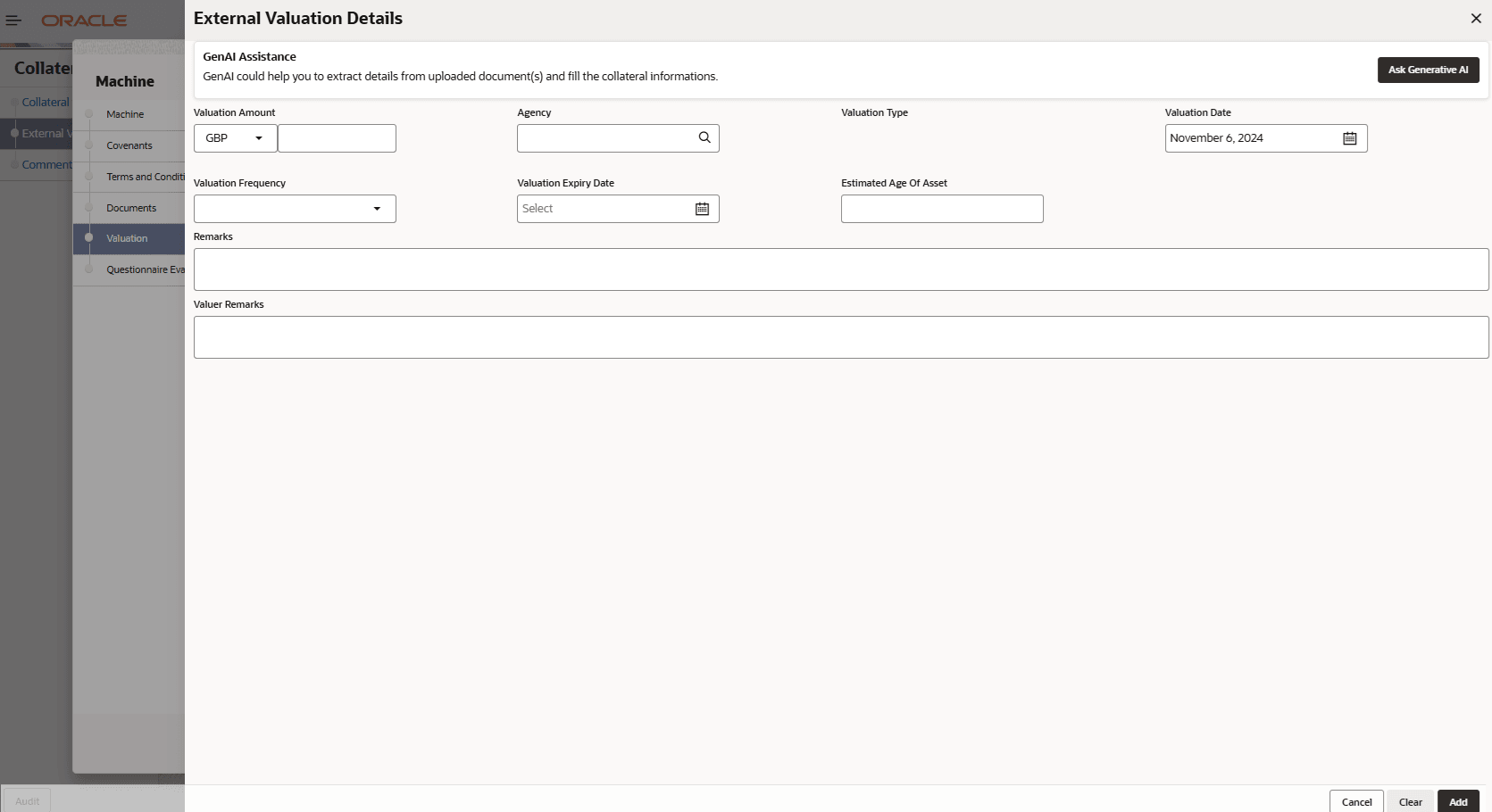 Options to Edit, View, and Delete external valuation details