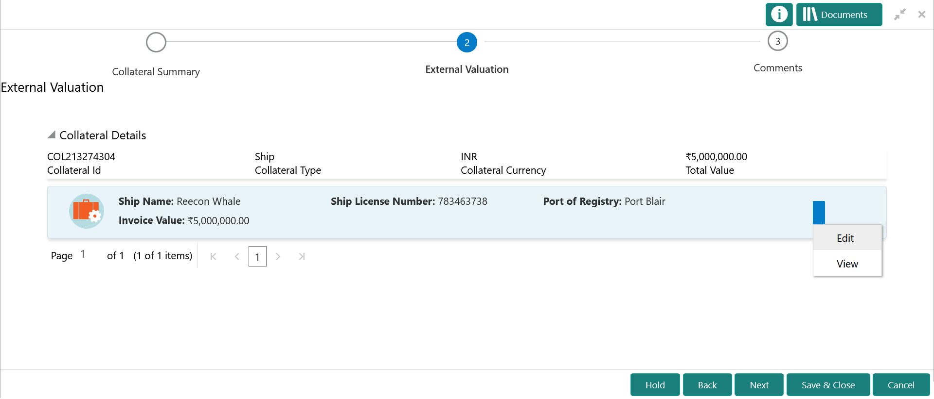 Edit and View collateral details