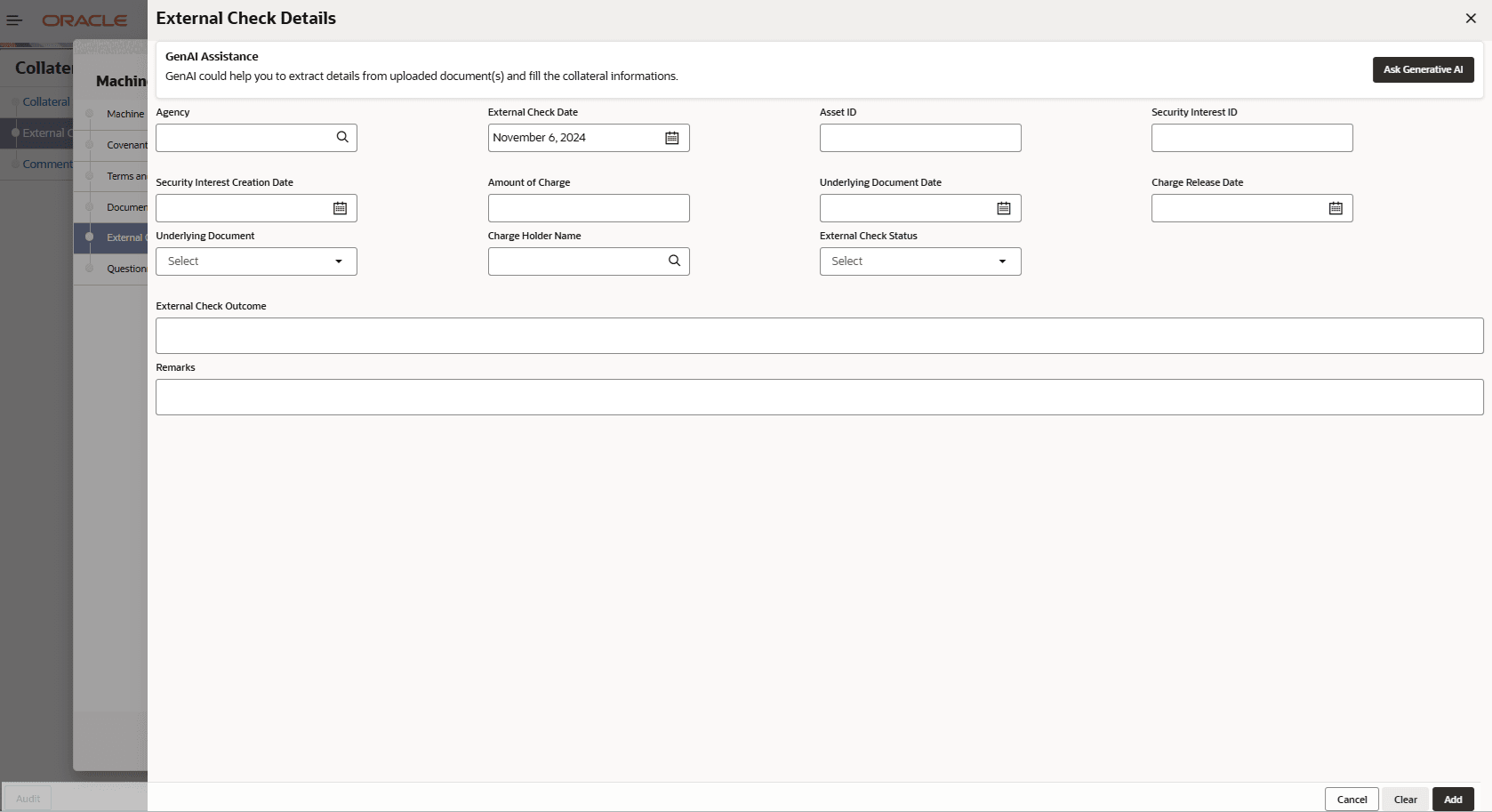 External check details for the collateral