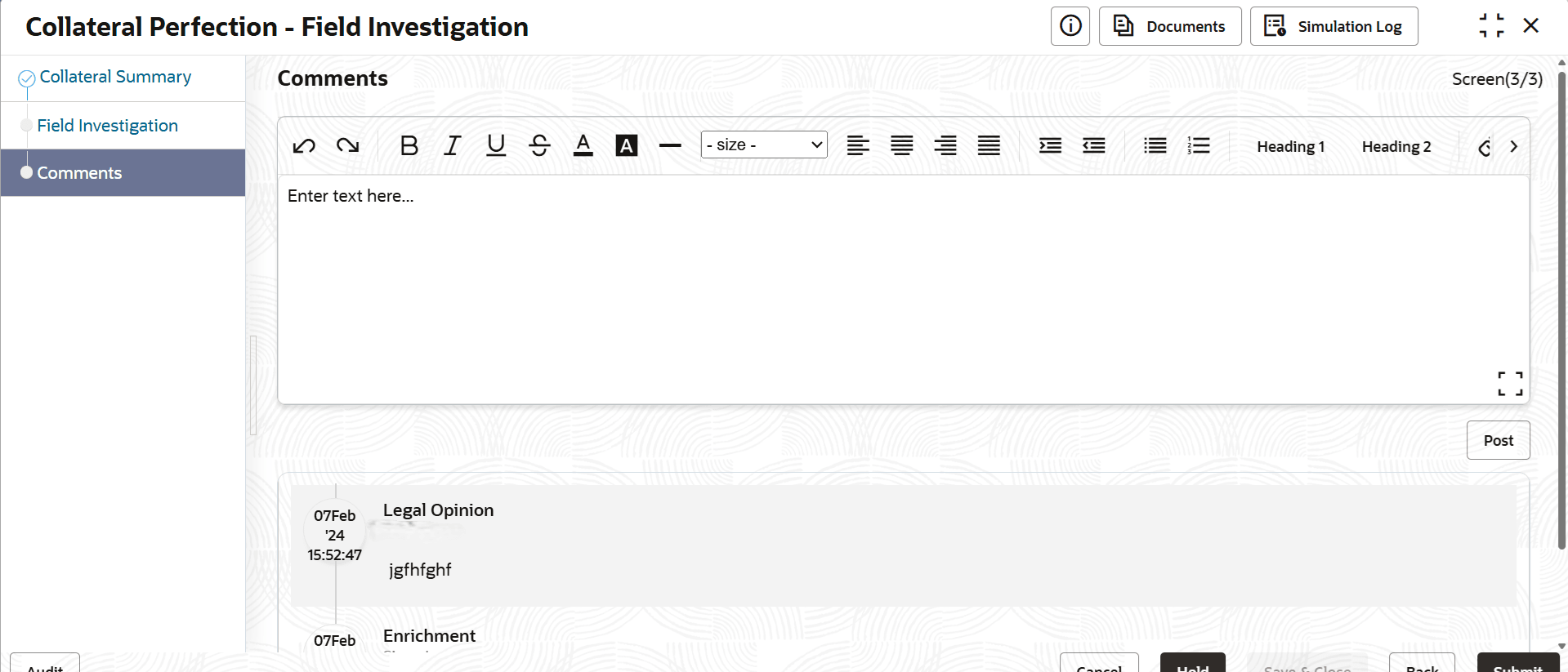 Option to post comment for the stage