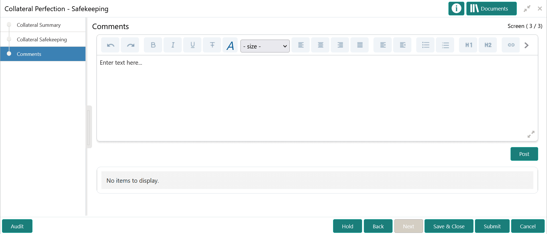 Option to post comment for the stage