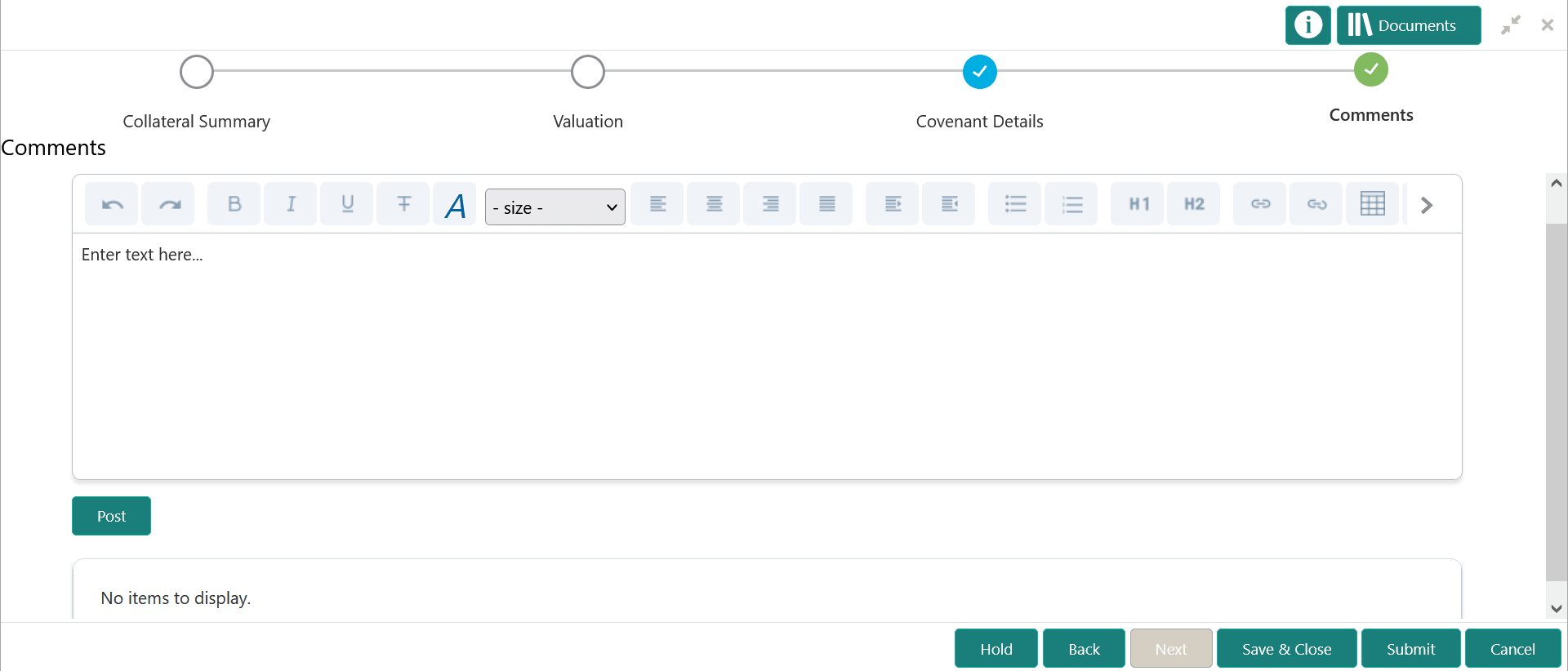 Option to post comment for the stage