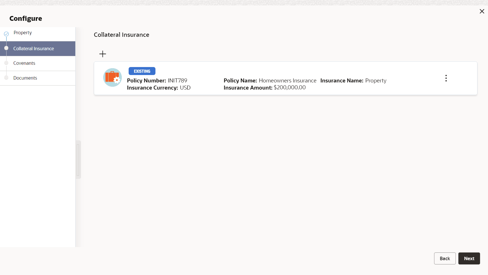 Option to Edit, View, Delete collateral insurance details