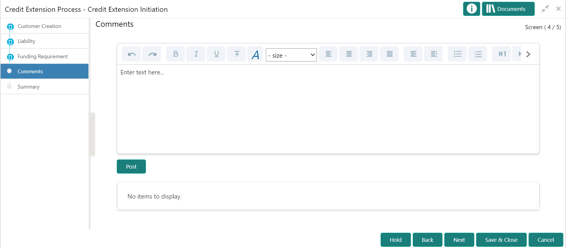Options to post comments and submit the task