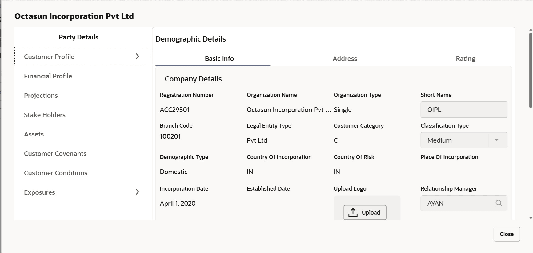 Table view of Customer Creation data segment