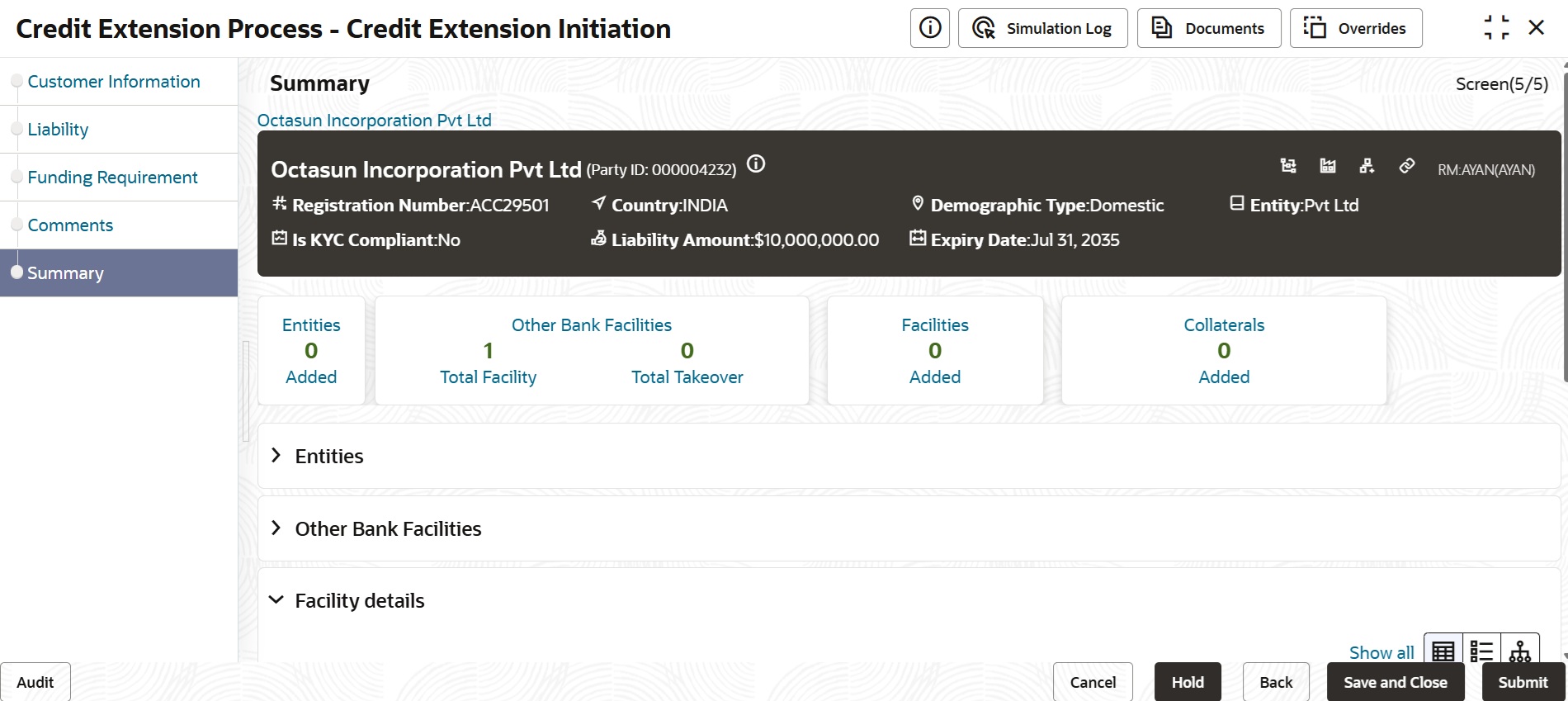 Customer credit details in graphical format
