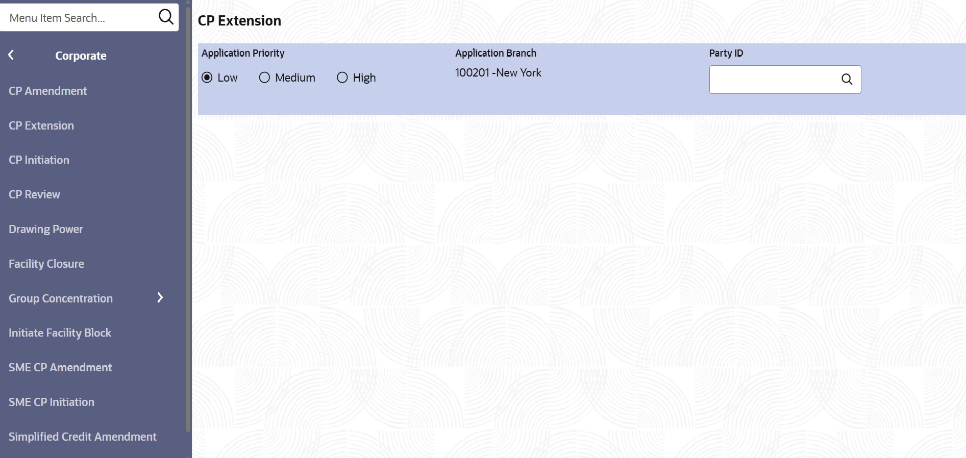 Left navigation menu in OBCFPM