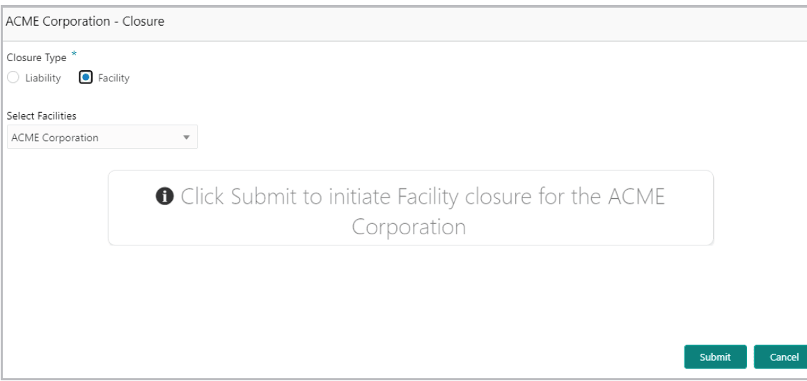 ACME Corporation- Closure Details such as Closure Type and Select Facilities.