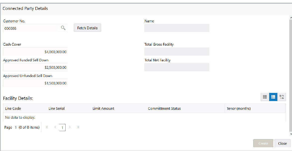 Connected Parties Details such as Customer No and Name