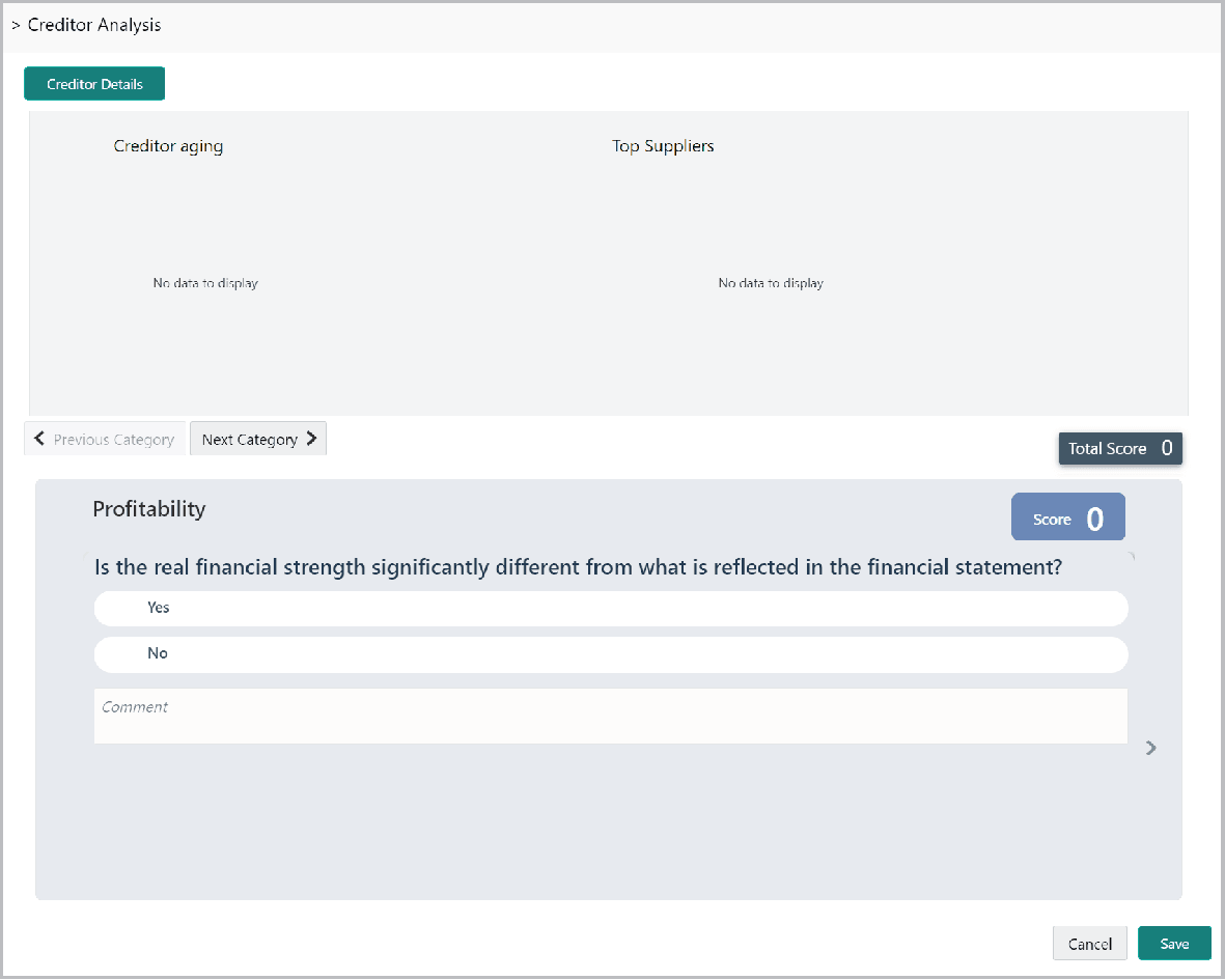 Creditor Analysis Customer details