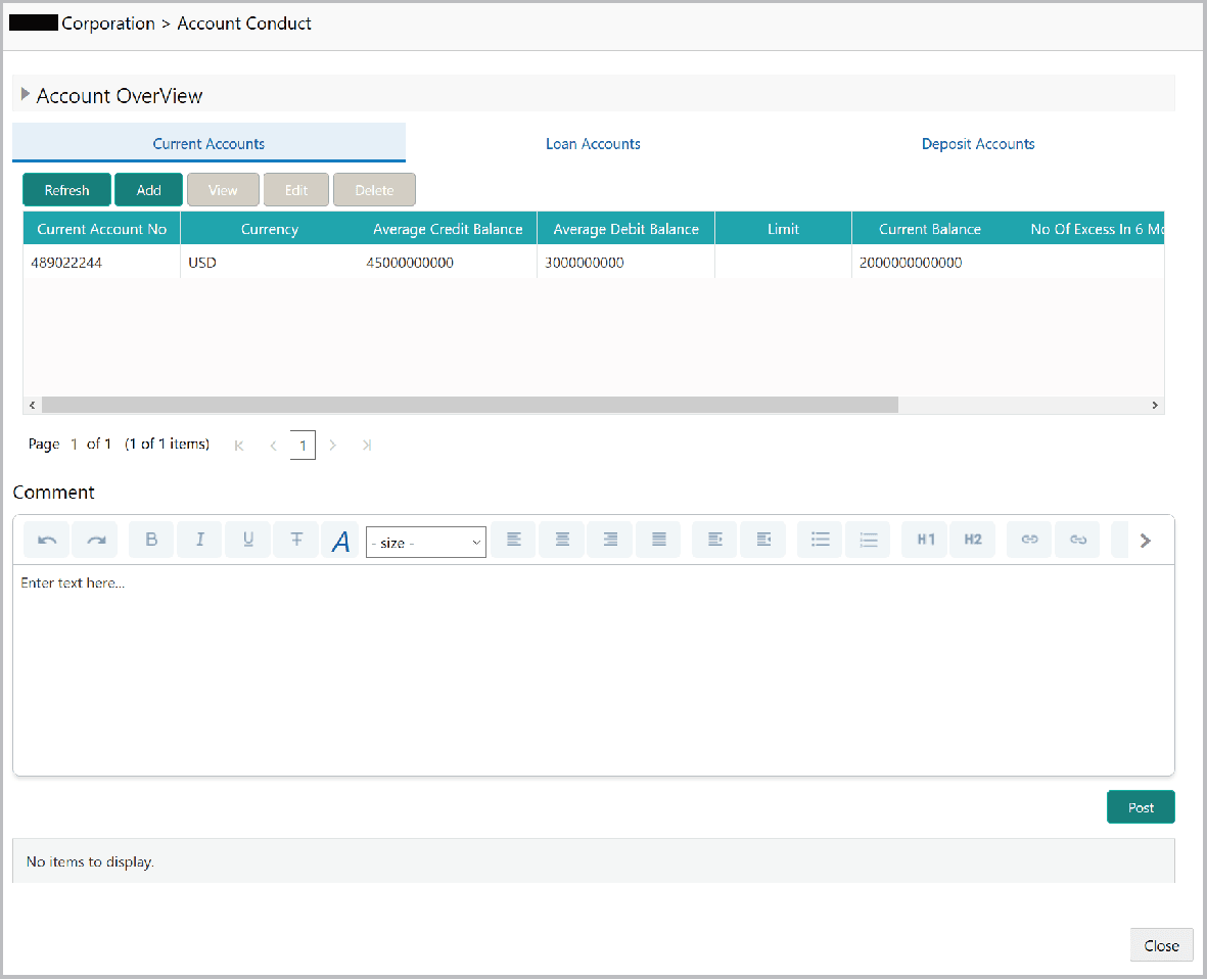 Overall comments Account overview