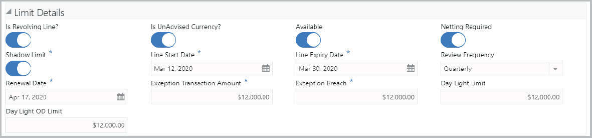 Limit Details such as Is Revolving Line? and Available Limit Details such as Is Revolving Line? and Available