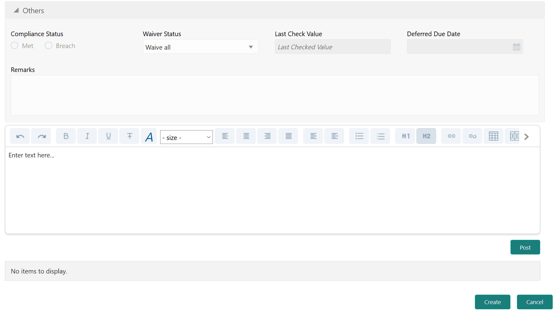 Others details such as Compliance Status and Waiver Status
