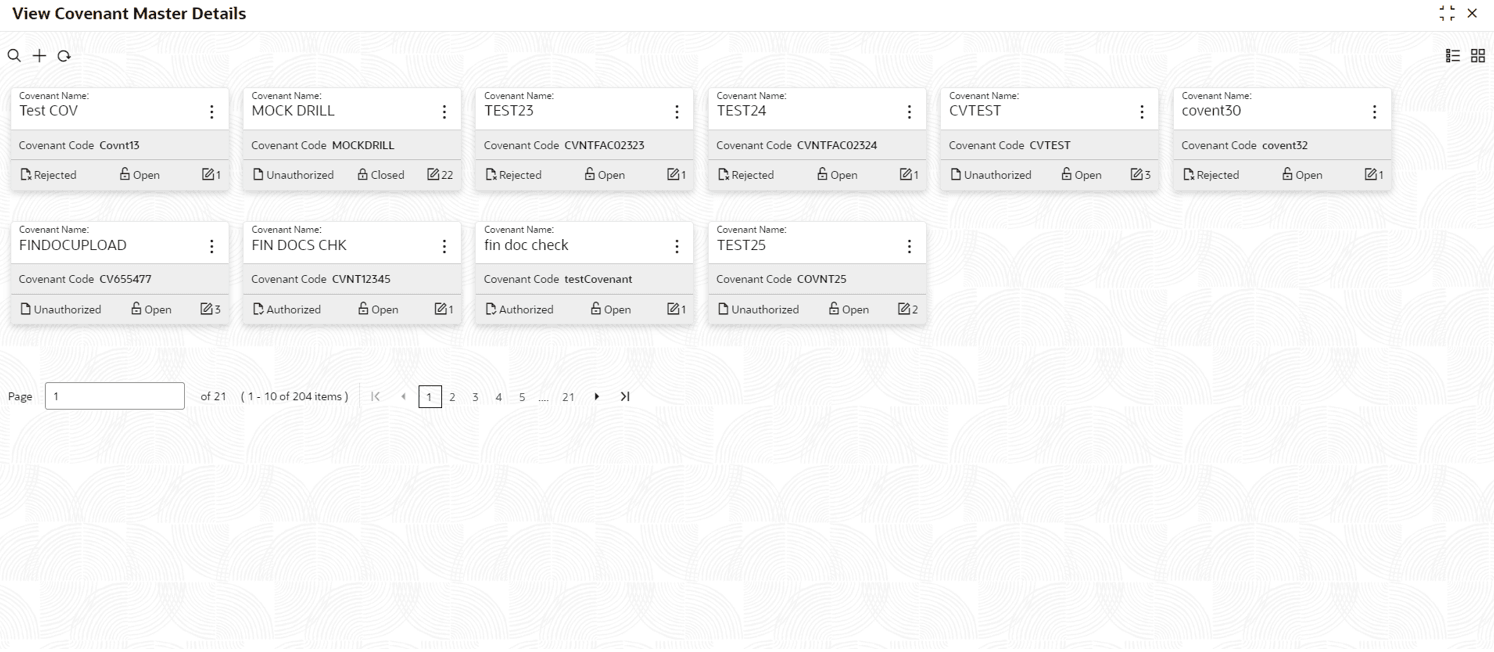 View Covenant Master Details