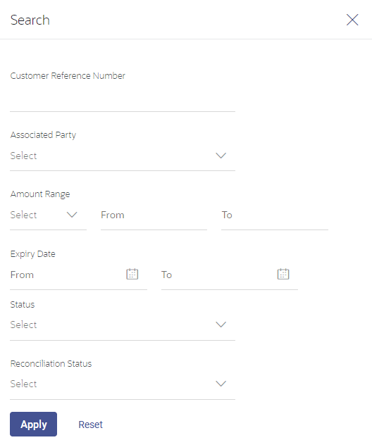 Search (overlay window for View Credit Note)