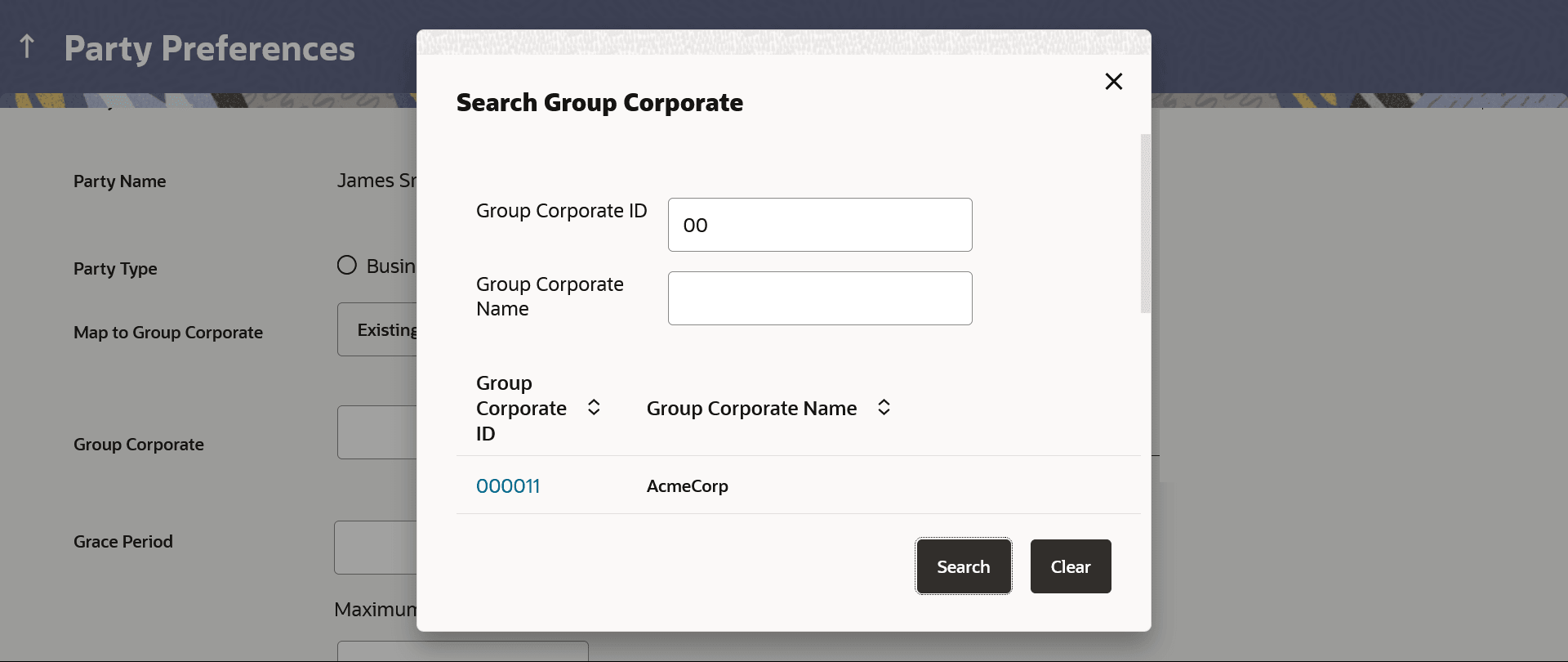 Search Group Corporate to Map with Existing Group Corporate Search Group Corporate to Map with Existing Group Corporate