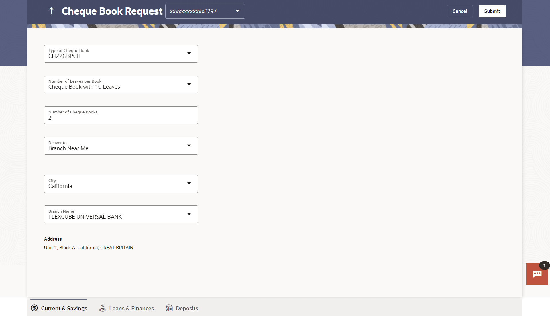 Cheque Book Request