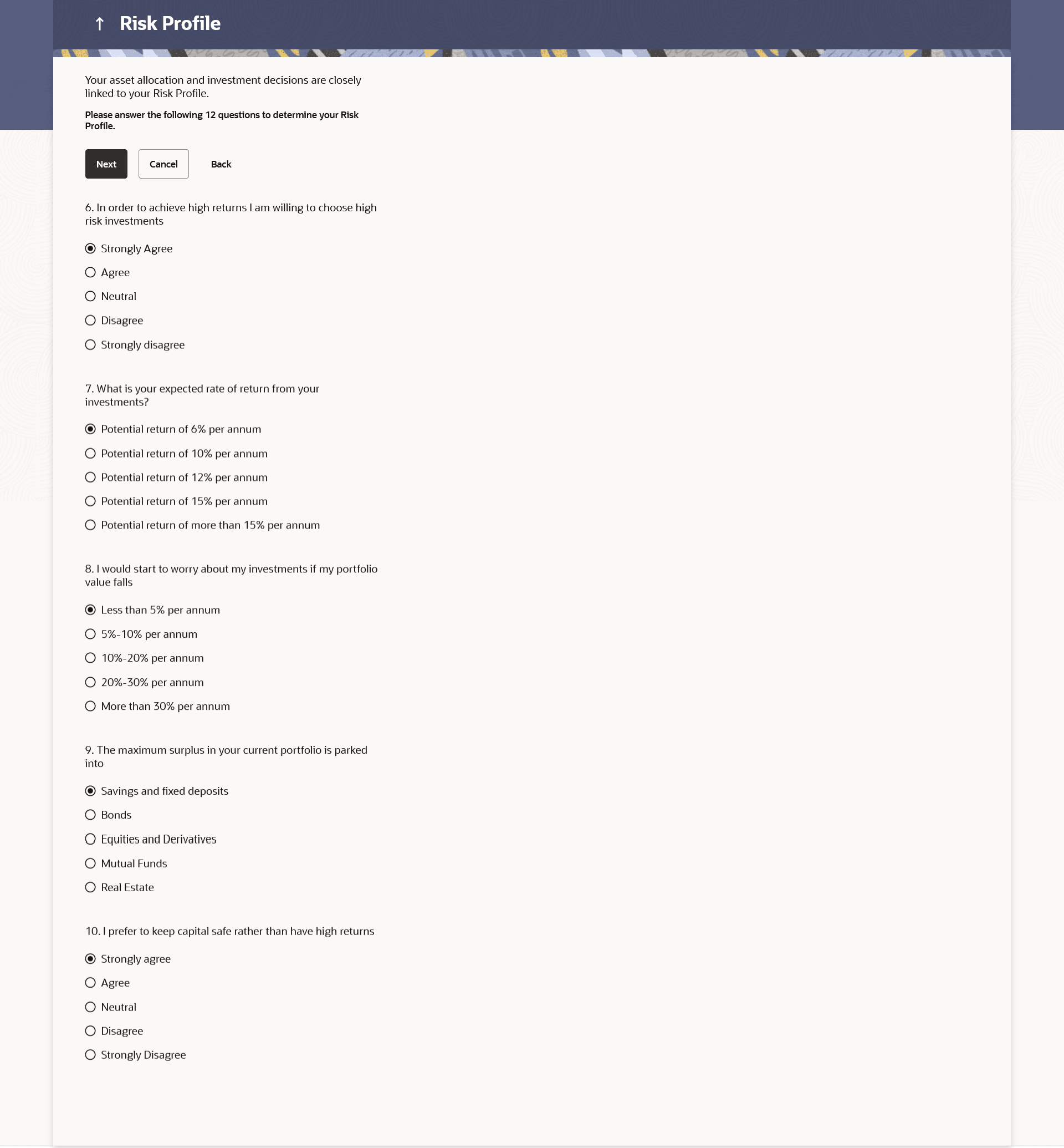 Risk Profile - Questions Risk Profile - Questions
