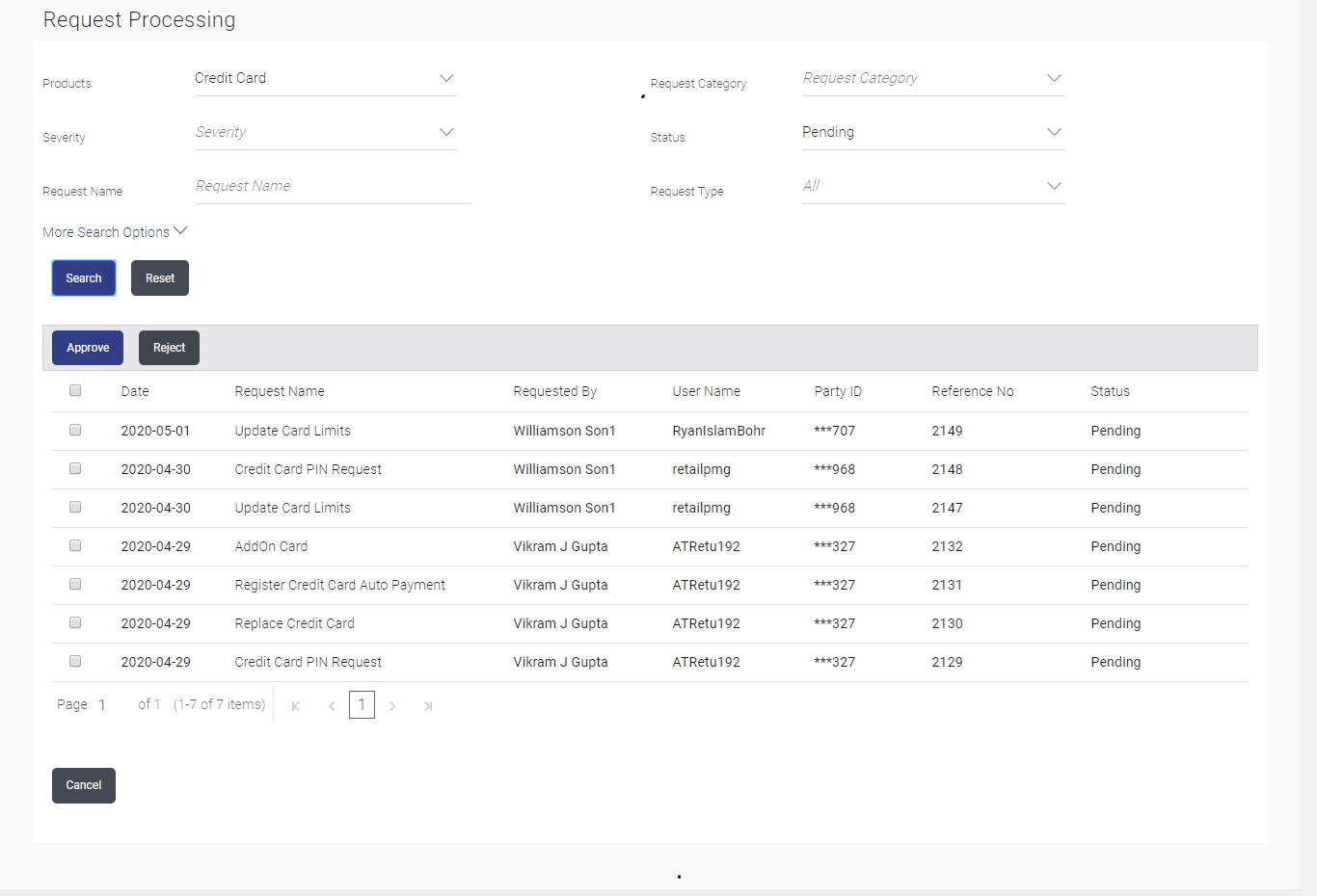 Service Request - Search Result