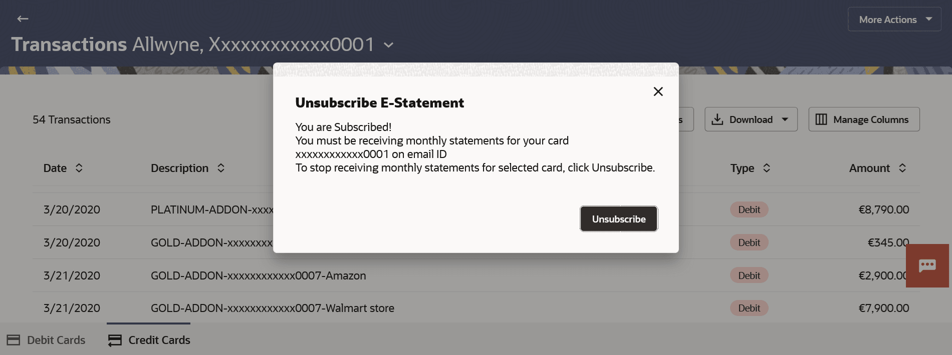 E-statements Subscription