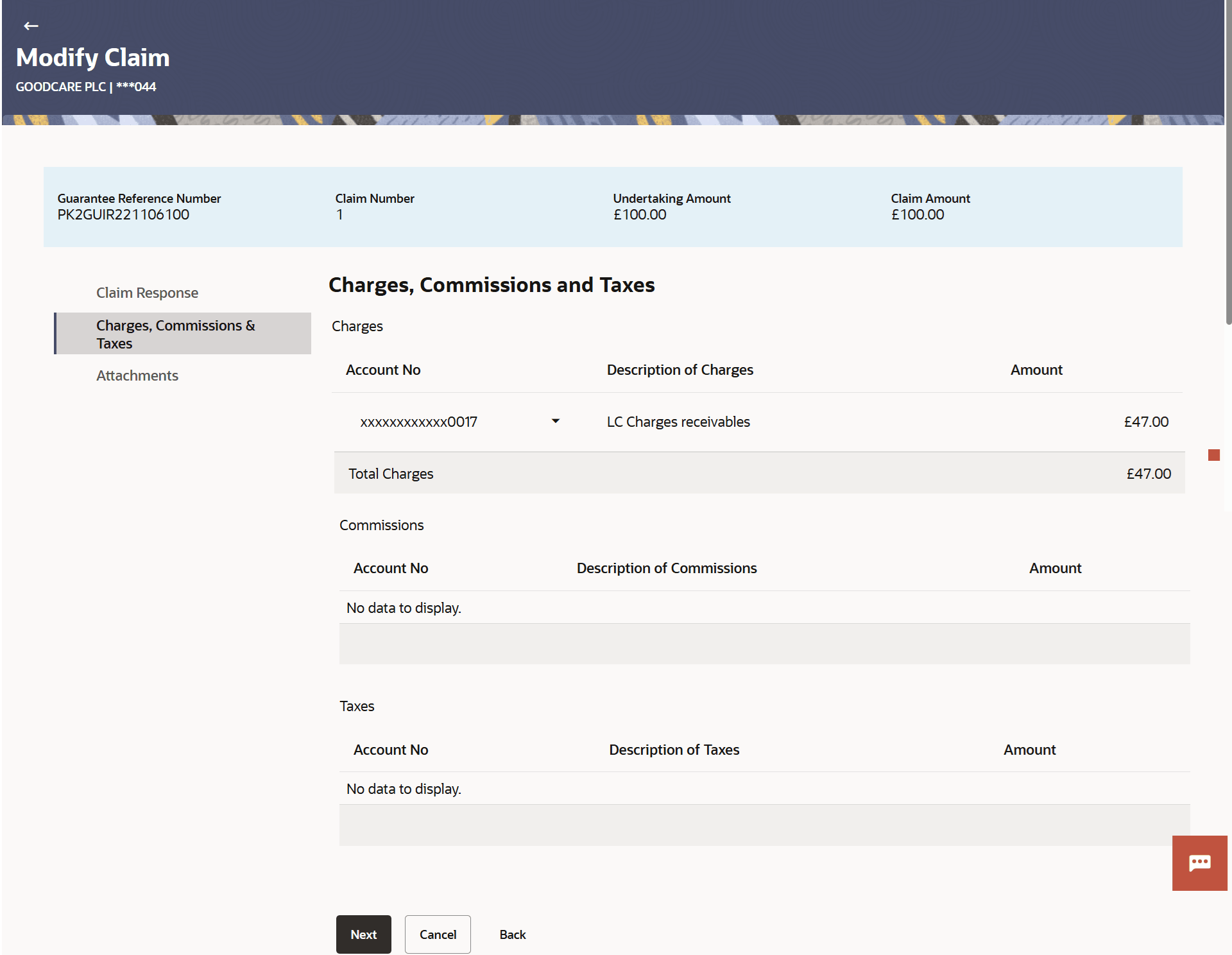 Description of modify-claim-charges-commissions-taxes.png follows