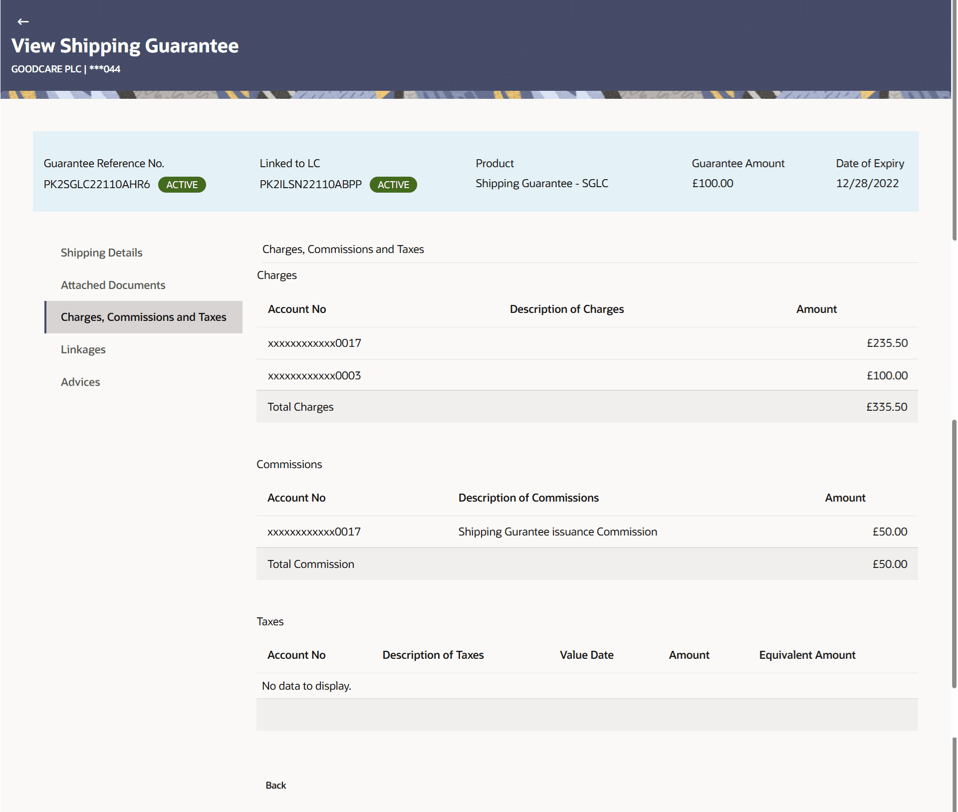Description of view-shipping-guarantee-charges-commissions-and-taxes.png follows