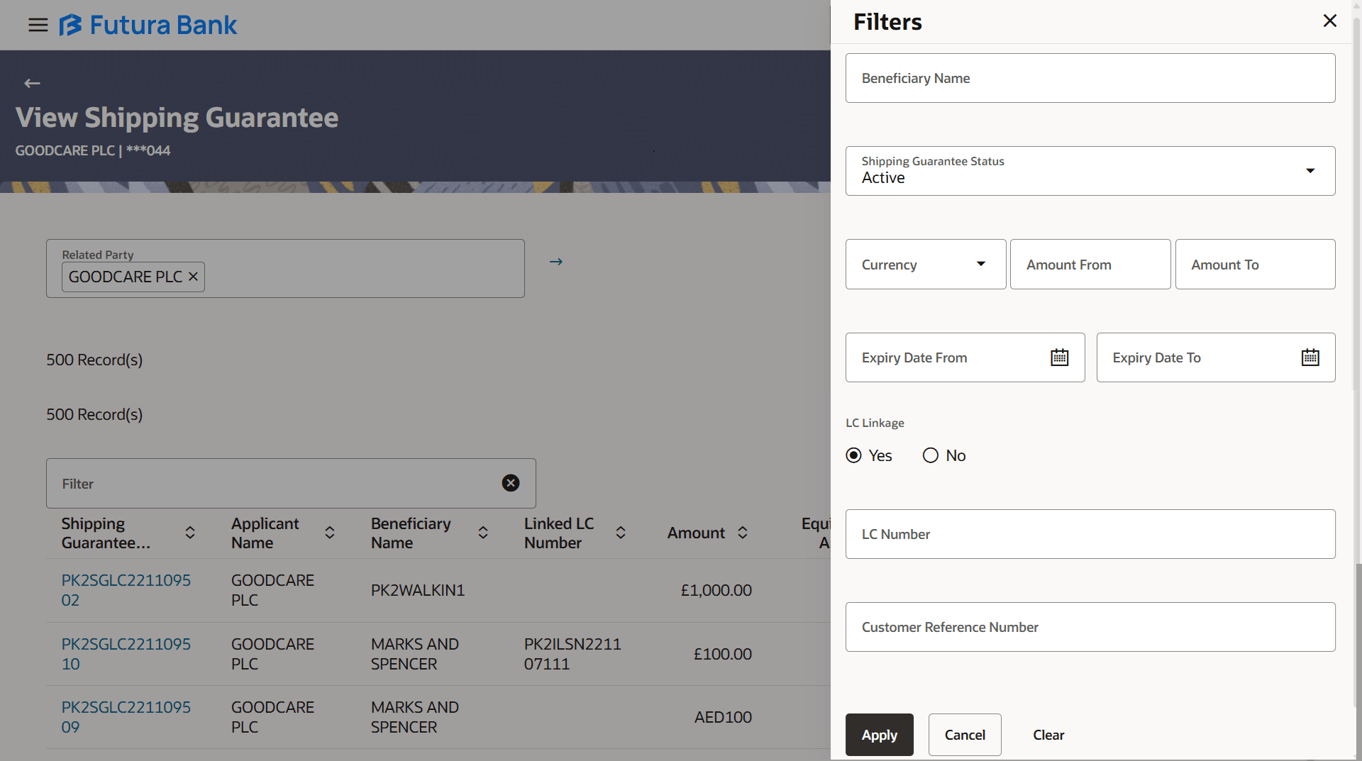 Description of view-shipping-guarantee-filters.png follows