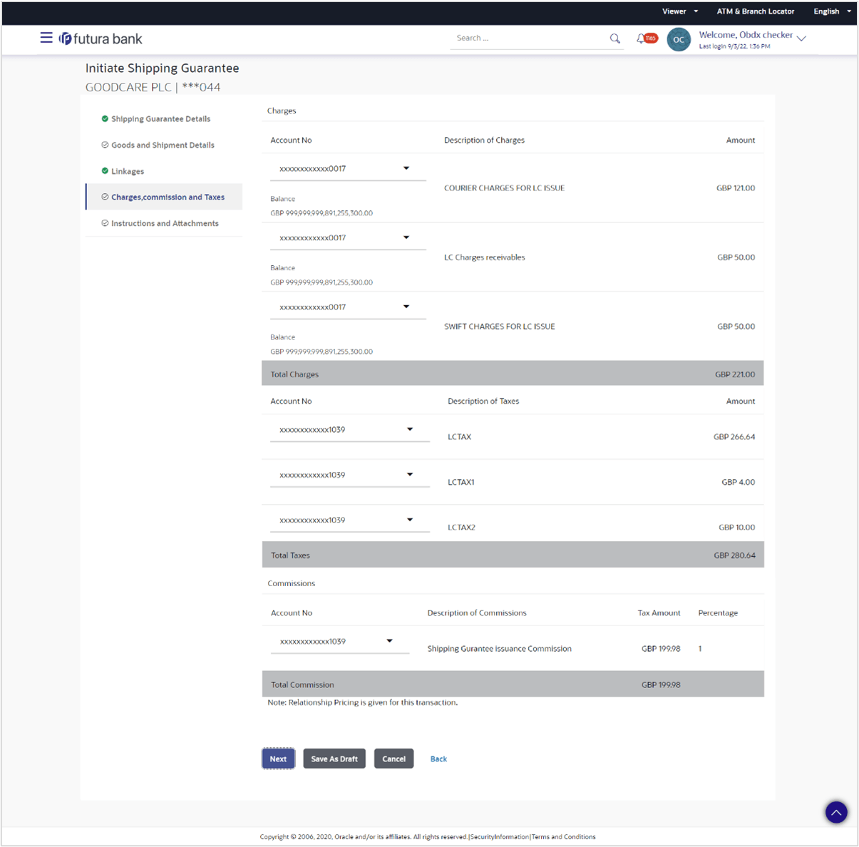 Description of initiate-shipping-guarantee-charges-commissions-and-taxes.png follows