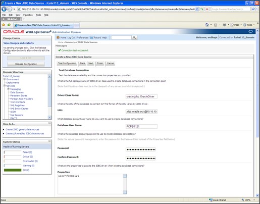 The image shows the Summary of JDBC Data Sources Screen. It displays several fields to specify the Summary of JDBC Data Source.